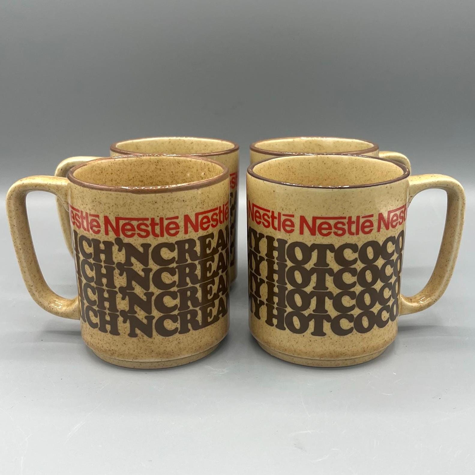 Vintage Nestlé Hot Cocoa Mugs: Stackable Stoneware Coffee Cups