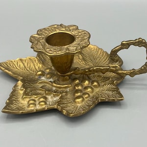 Brass Grape Cluster Intricate Filigree Design Taper Candleholder Hollywood Regency Style Vintage