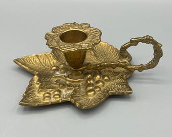 Brass Grape Cluster Intricate Filigree Design Taper Candleholder Hollywood Regency Style Vintage