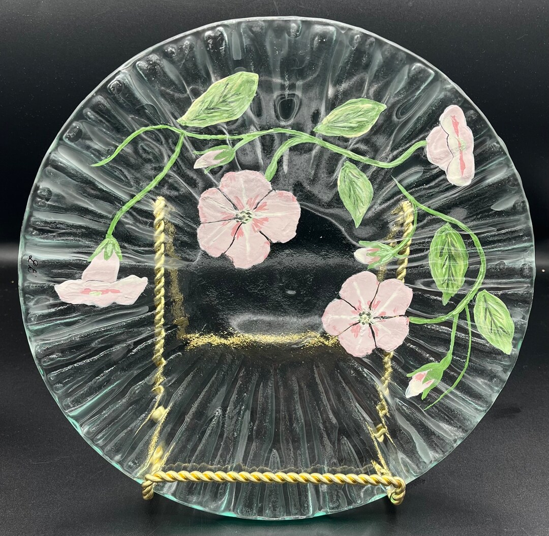 Ruffle Fused Glass Plate With Pink Florals - Etsy