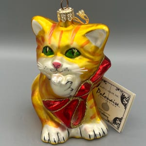 Kurt S. Adler Cat with Red Bow The Polonaise Collection Glass Christmas Ornament