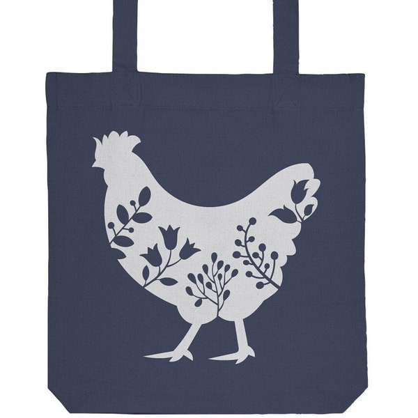 Recycelte Tote-Tasche "Blumenhuhn" Jutetasche