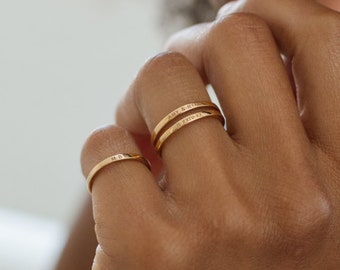 Sterling Silver Stacking Name Ring: 14k Gold Plated, Engraved Script