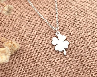 14k Gold Plated Clover Necklace, Good Luck Pendant, Tiny 4 Leaf Clover Charm Necklace, Handmade Silver Jewelry, Valentine's Day Gift For Her
