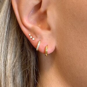 Tiny Climber Stud Earrings 925 Silver Triple Stones Climber Earrings by Pashi Minimalist
