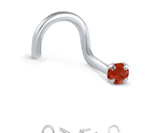 14K, 18K, Weißgold Granat Nasenring Bolzen, indischer Nasenring, 22g,20g,18g Nase Piercing, L Form Nasenstecker, Schraube, Knochen