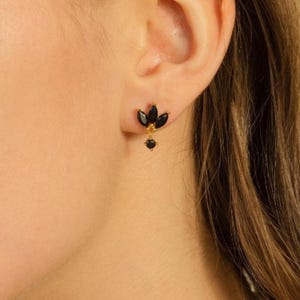 Black Marquise Petal Earrings by Pashi Minimalist • Dangle Drop Flower Earrings • Vintage Statement Jewelry • Gift for Mom