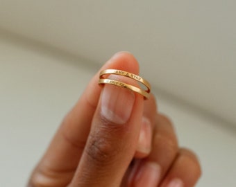 Sterling Silver Stacking Name Ring: 14k Gold Plated, Personalized Script