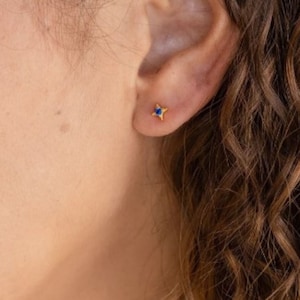 Sapphire Star Stud Earrings by Pashi Minimalist • Dainty Blue Gemstone Earrings • Celestial Crystal Jewelry • Birthday Gift