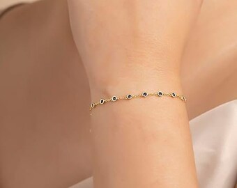 14K 18K Vergoldetes Saphir Station Armband, September Birthstone Armband, Valentinstag Geschenk für Frauen