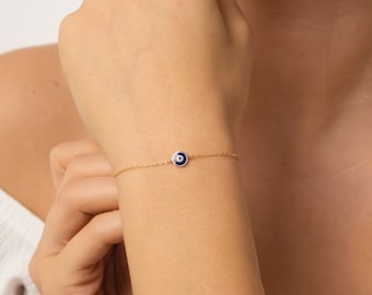 14k 18k Gold Plated Evil Eye Bracelet, Tiny & Dainty Evil Eye Bracelet, Kids Evil Eye Bracelet, Gift for Mother