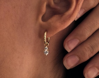 Crystal Drop Hoop Earrings: Sterling Silver Huggie Hoops