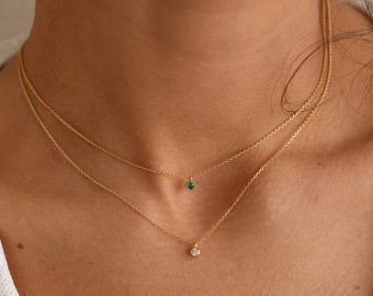 18k Gold Plated Sterling Silver Birthstone Necklace - Minimalist Pendant