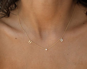 Benutzerdefinierte Initialen Halskette von Pashi Minimalist, 14k vergoldet, Initial Halskette, Geschenk für Brautjungfern, * LOUISA NECKLACE *