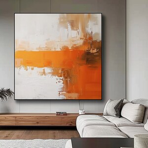 Grande peinture à l'huile texturée orange 3D sur toile, cadeau déco wabi-sabi orange et blanc, art mural minimaliste fait main, cadeaux de Noël