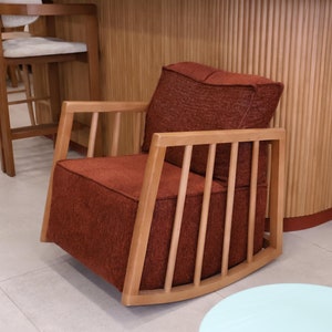 Handcrafted Modern Wooden Rocking Chair – Cozy Upholstered Lounge Armchair for Living Room & Nursery