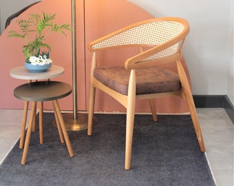 Natural style dining chair, Made of hornbeam wood, Produced by hand, Custom color and fabric options are available.