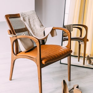 Wooden rattan dining chair, made of hornbeam wood, handmade, special color and fabric options are available.