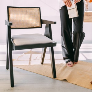 Pierre Jeanneret style Mid-Century Modern, Dining chair, Kitchen, Living room, Wood, Wicker, Office Chair, Home Decoration, Interior design