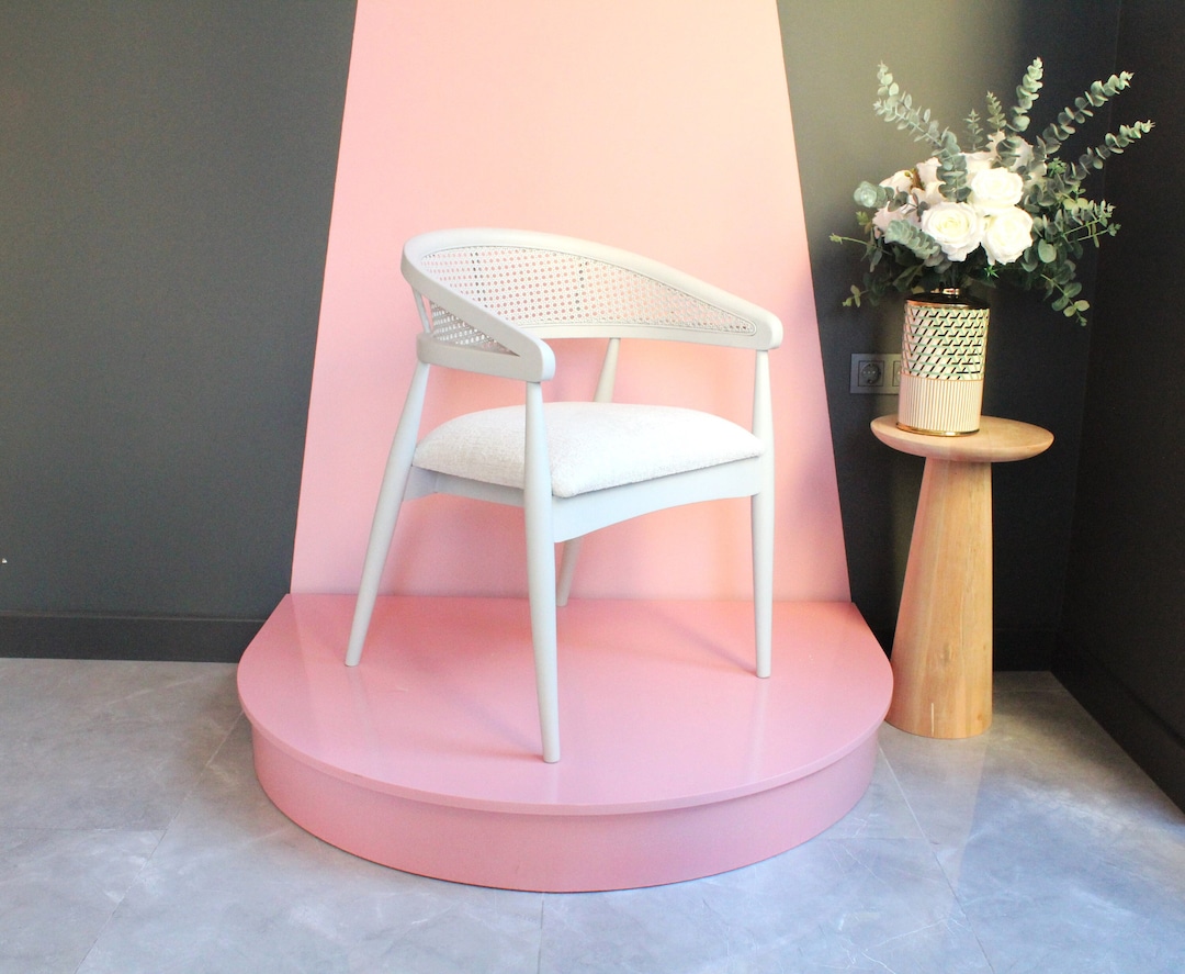 White Rattan Dining Chair, Made of Hornbeam Wood, Handmade, Special