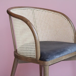 Rattan dining chair, made of hornbeam wood, handmade, special color and fabric options are available.
