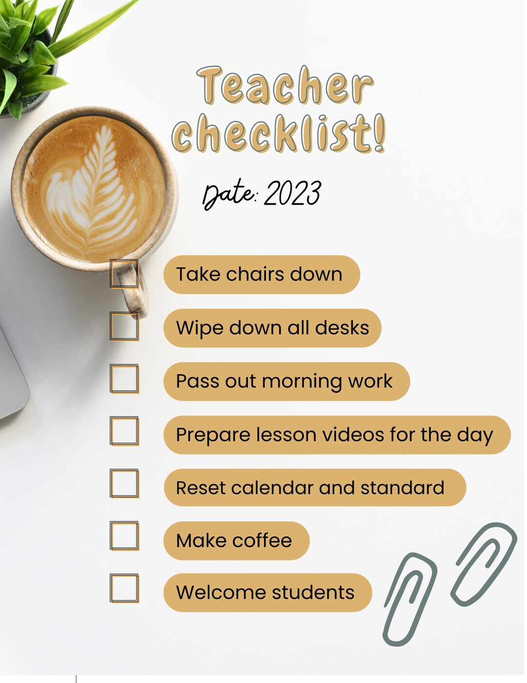 Teacher Checklist Template - Etsy