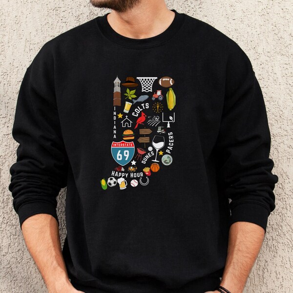 Indiana Graphic Tee Crewneck Sudadera con capucha, Sudadera del estado de Indiana, Regalo de cumpleaños, Indiana Crewneck State Shirt Crossroads of America