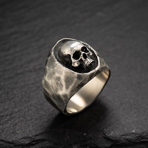 Signet Oval Skull silver ring- sterling silver 925 skull - skull ring-half jaw skull band