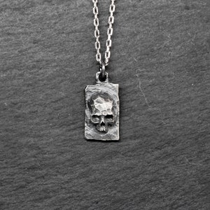 Men&#39;s Rustic Tag Pendant / Sterling Silver Necklace / Skull Pendant