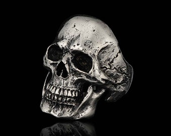 Anillo anatómico realista de calavera para hombre, joyería de rock gótico para motorista de plata de ley 925 sólida