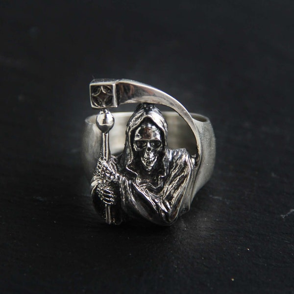 Grim Reaper silver ring -sterling silver sons of anarchy ring-big & heavy biker ring -gothic style ring
