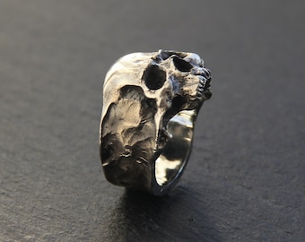 Skull ring half jaw damaged Skull sterling silver Ring