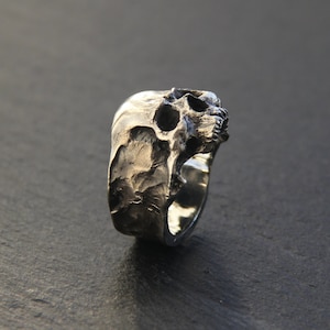 Skull ring half jaw damaged Skull sterling silver Ring