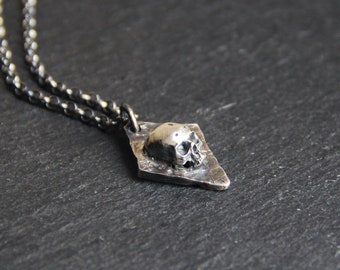 Mens pendant Rustic Tag / Sterling Silver Necklace / Skull pendant