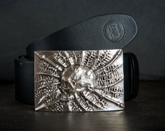 Skull Belt buckle -Exclusive authors hand made belts buckle for 1,5'' belt-Genuine Leather belt- Mens skull belt