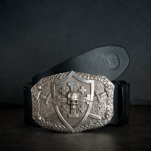 Skull  Belt buckle -Mens leather belt- buckle for 1,5'' belt / The Crusader Shield /Order of the Holy Sepulchre / Genuine Leather belt
