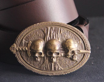 Skull Belt with a buckle - Mens belt- Genuine 100% real leather belt- Sword with a skulls