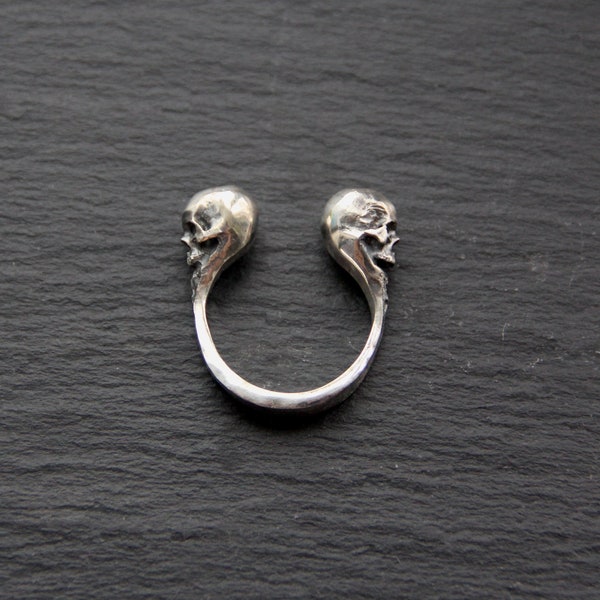 Bague tête de mort double / Bague réglable deux têtes de mort en argent sterling