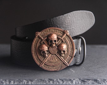 Skull Belt buckle -Viking Shield with a swords -Mens leather belt- buckle for 1,5'' - Genuine Leather belt