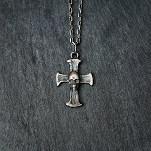 Skull cross necklace - sterling silver pendant