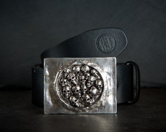 Mens Skull Belt -Exclusive authors hand made belts buckle for 1,5'' belt -Genuine Leather belt- Mens belt