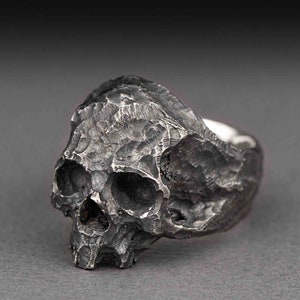 Skull ring half jaw damaged Skull sterling silver Ring