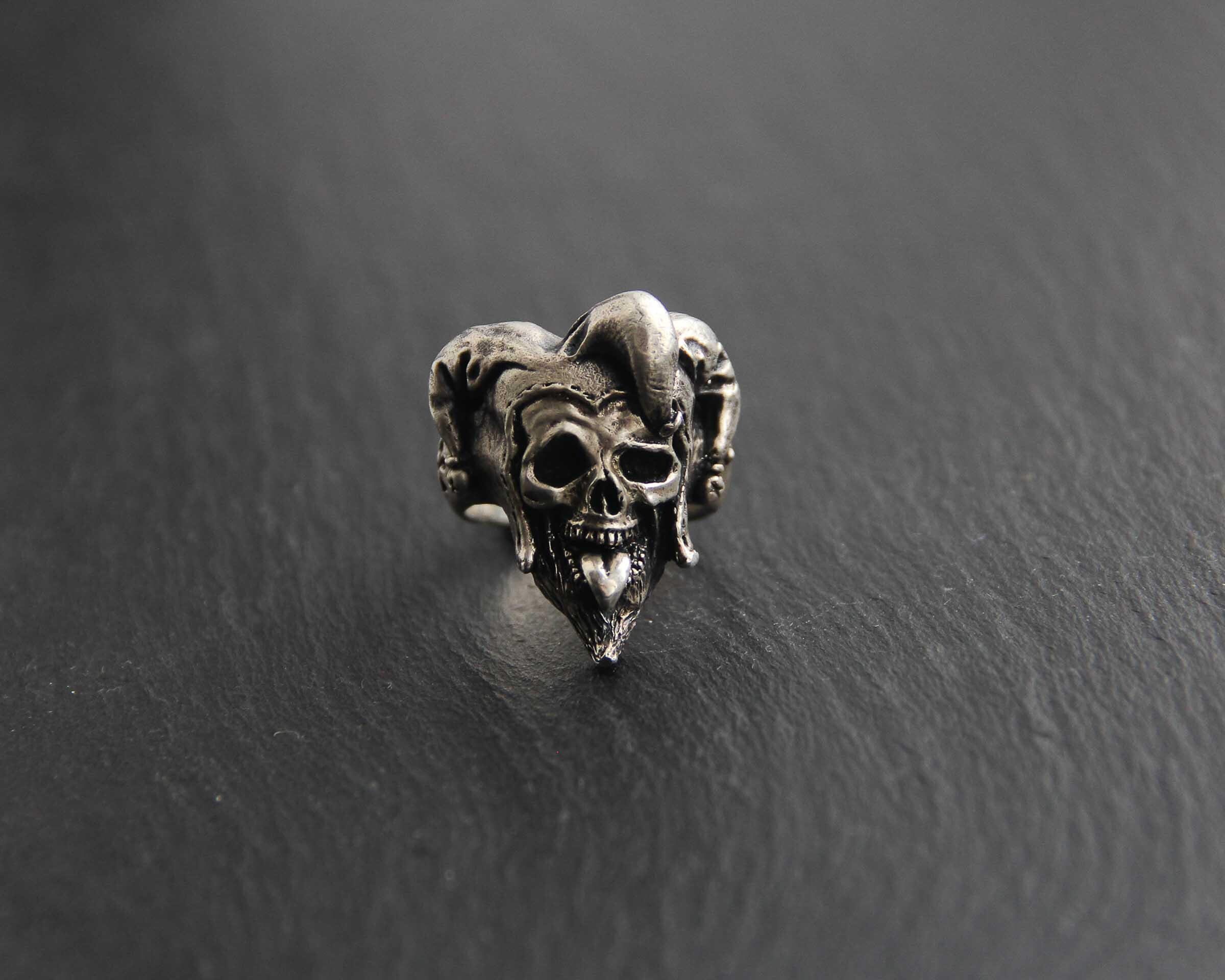 Jester Silver Skull Ring - Bold Statement Jewelry- Unique
