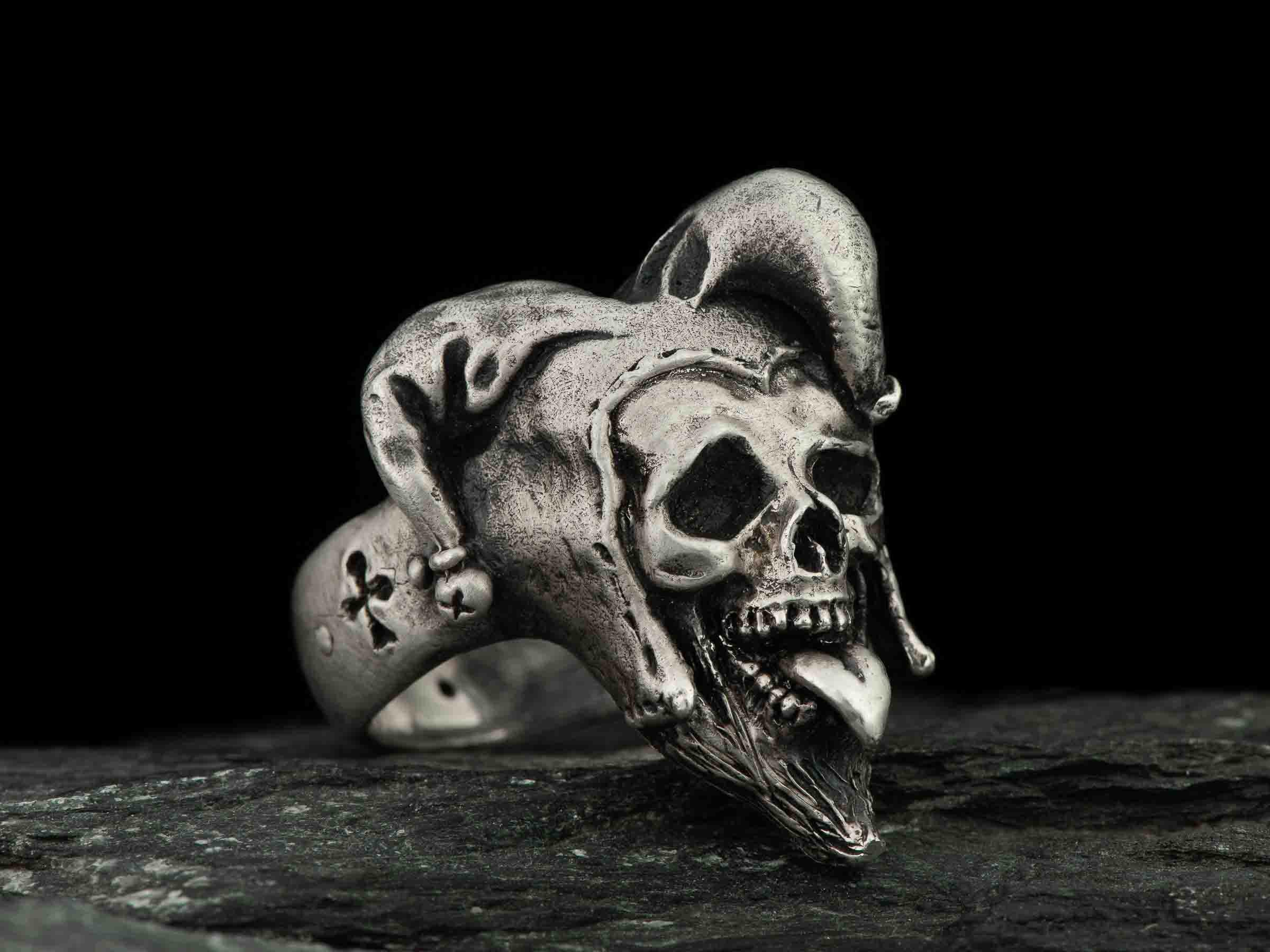 925 Sterling Silver C Z Skull & Cross Design Wide Biker Ring