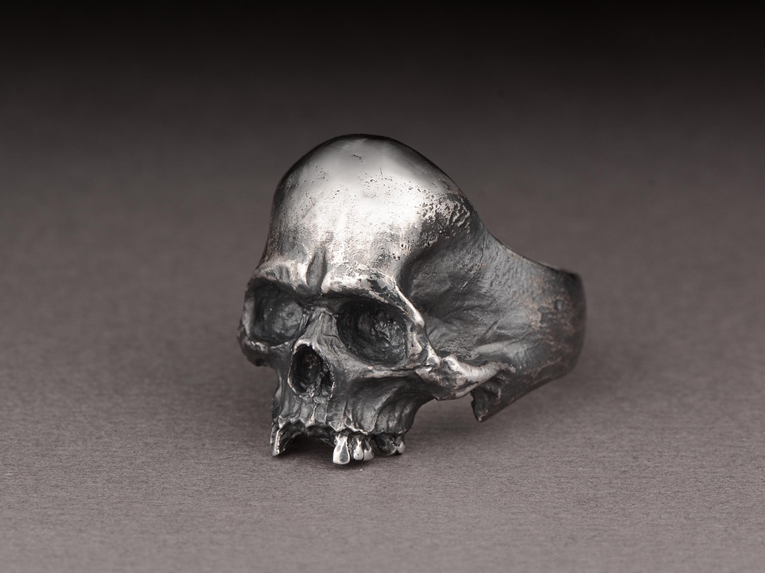 Toothless Joe-Sterling Silver Skull Ring Without Lower Jaw Gothic Jewelry, Unique Statement Ring, Handmade Punk Accessory Skeleton Jewelry