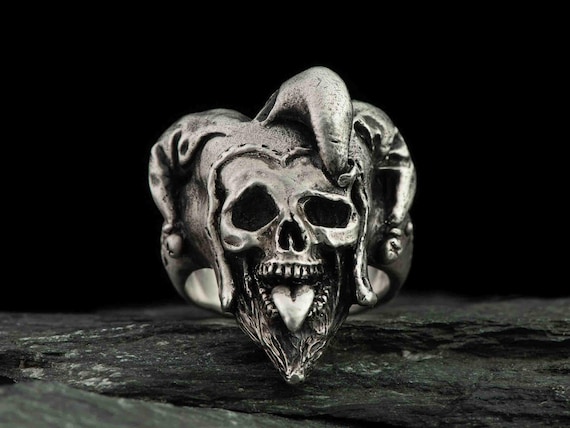 Jester Silver Skull Ring - Bold Statement Jewelry- Unique