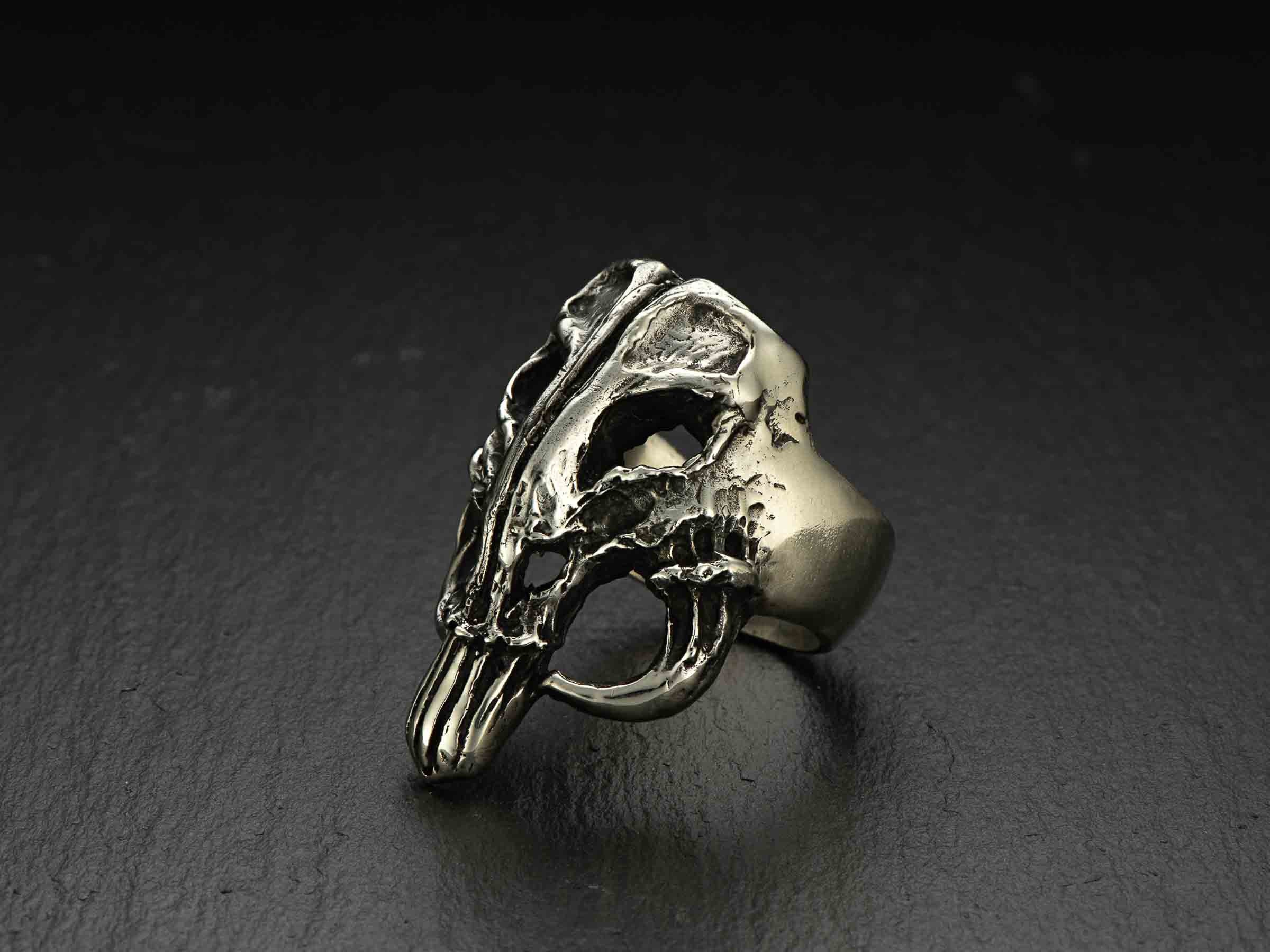 Mythosaur skull - Big&Heavy Skull silver ring- Mandalorian symbol handcrafted jewelry