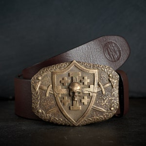 Skull  Belt buckle -Mens leather belt- buckle for 1,5&#39;&#39; belt / The Crusader Shield /Order of the Holy Sepulchre / Genuine Leather belt