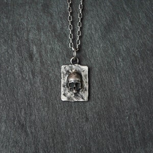Mens pendant Rustic Tag / Sterling Silver Necklace / Skull pendant