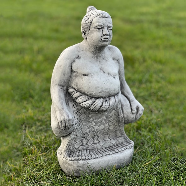 Japanese sumo wrestler sculpture Concrete fighter statue Zen garden ornament Funny home decor Outdoor stone art Unique sumo player figurine